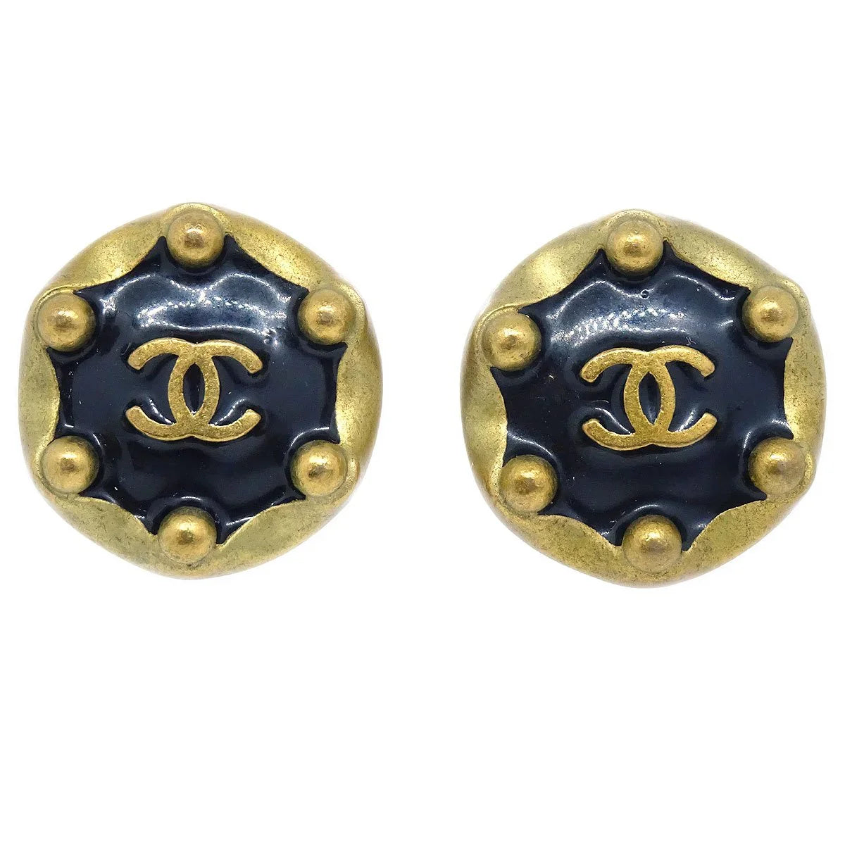 CHANEL  Black & Gold CC Earrings 94A