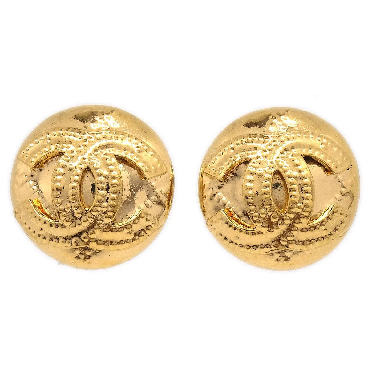Chanel 1994 Gold Quilted 'CC' Round Earrings Small