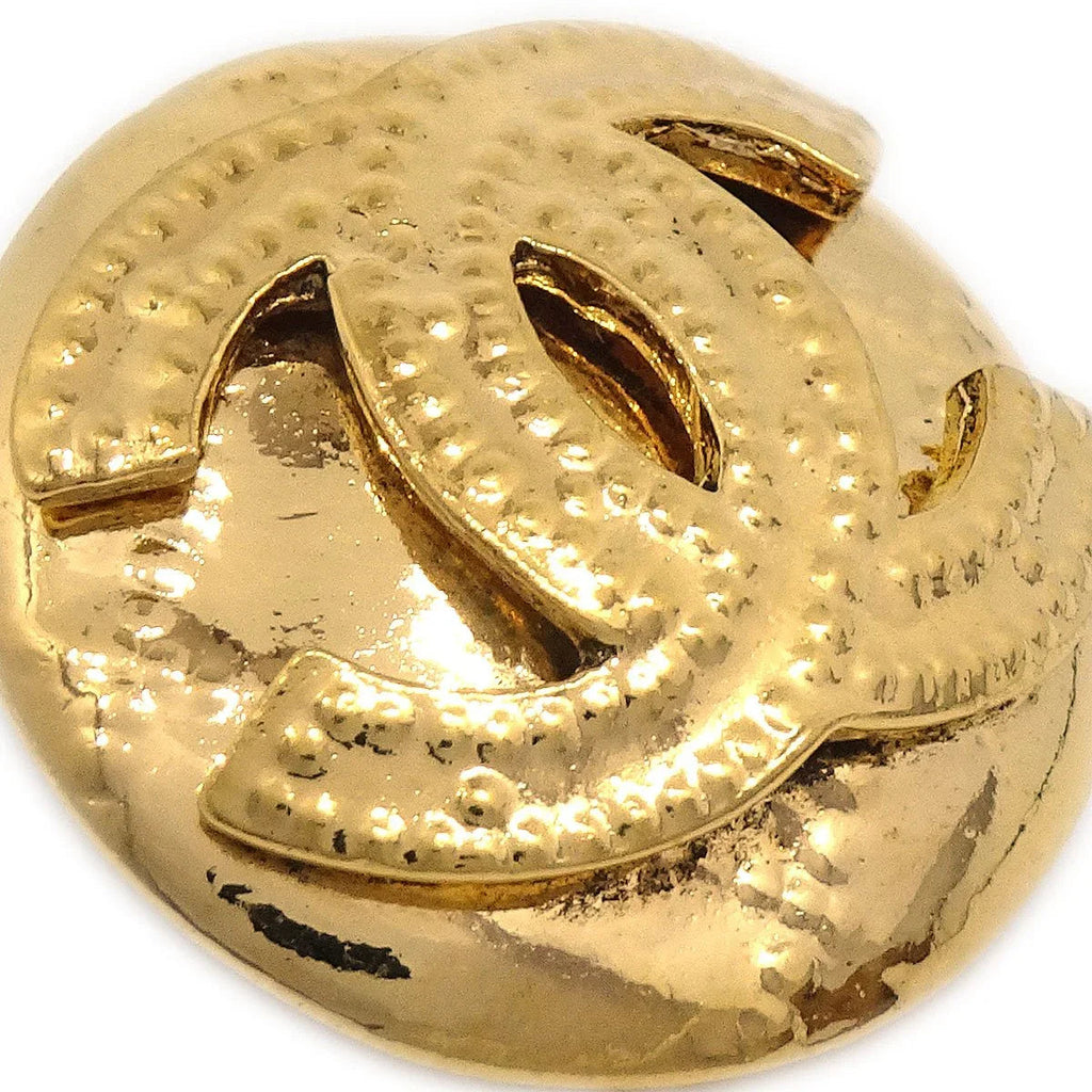 Chanel 1994 Gold Quilted 'CC' Round Earrings Small