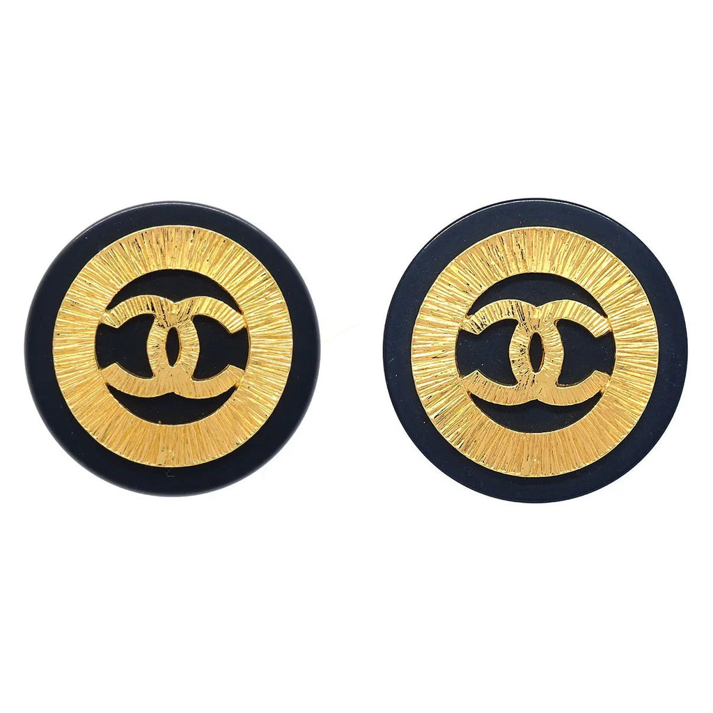 CHANEL 1994 Button Earrings Black Clip-On 29