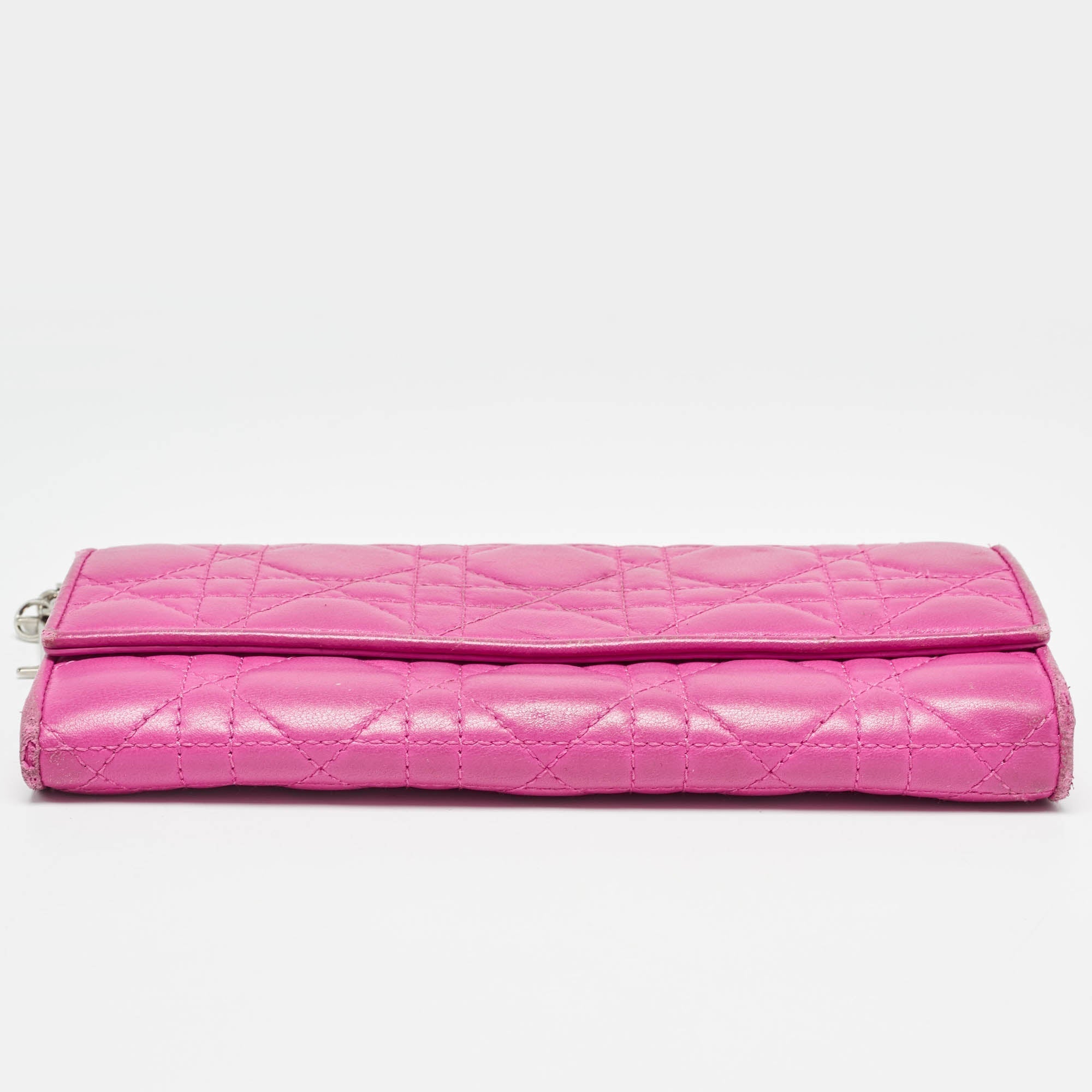 Dior Pink Cannage Leather Lady Dior Wallet On Chain..