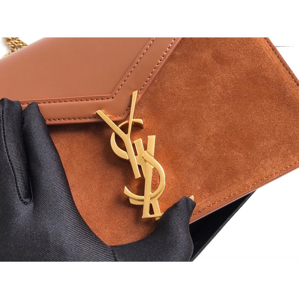 YSSL Cassandra Medium Chain Bag In Box And Velvet Orange For Women 8in/22cm YSL