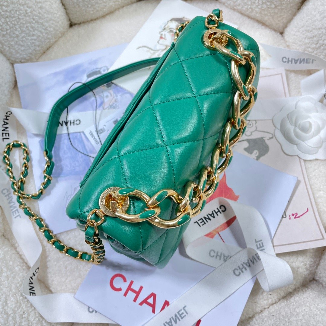 Chanel GlamIap Bag Gold Hardware Green For Women Handbags, Shoulder Bags 7.9in/20cm AS3366