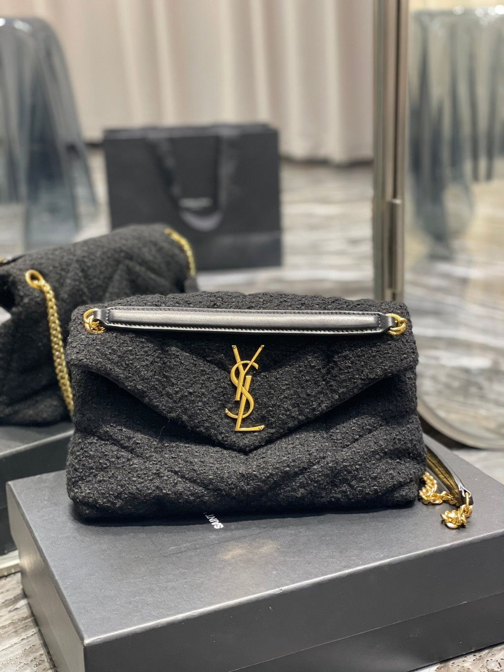 YSSL Puffer Small Chain Bag Black For Women, Women’s Bags 11in/29cm YSLâ