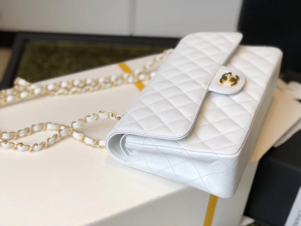 Chanel Classic MeGLAMIum GlamIapbag Golden Hardware White 10in/25.5cm