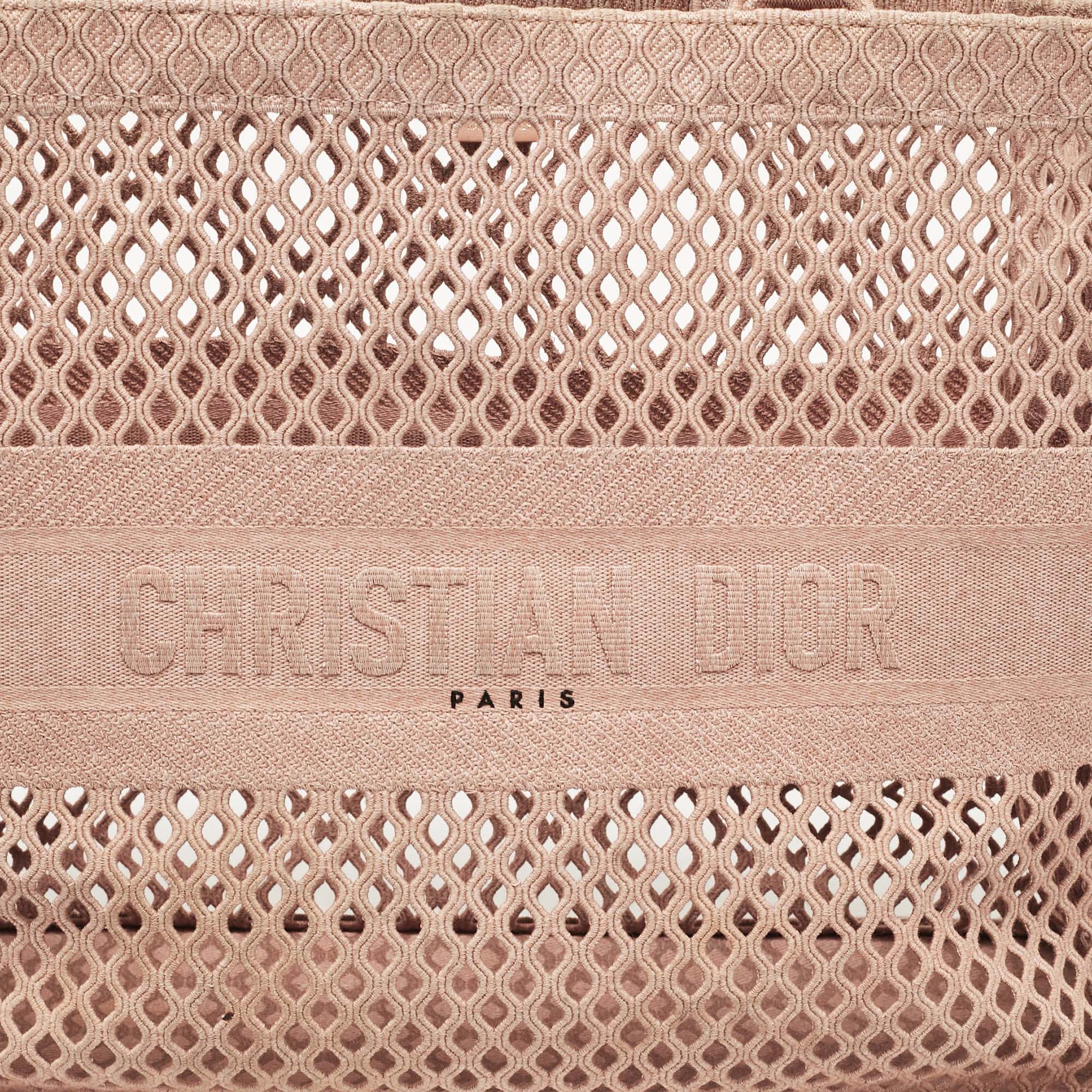 Dior Old Rose Mesh Embroidered Canvas Large Book Tote