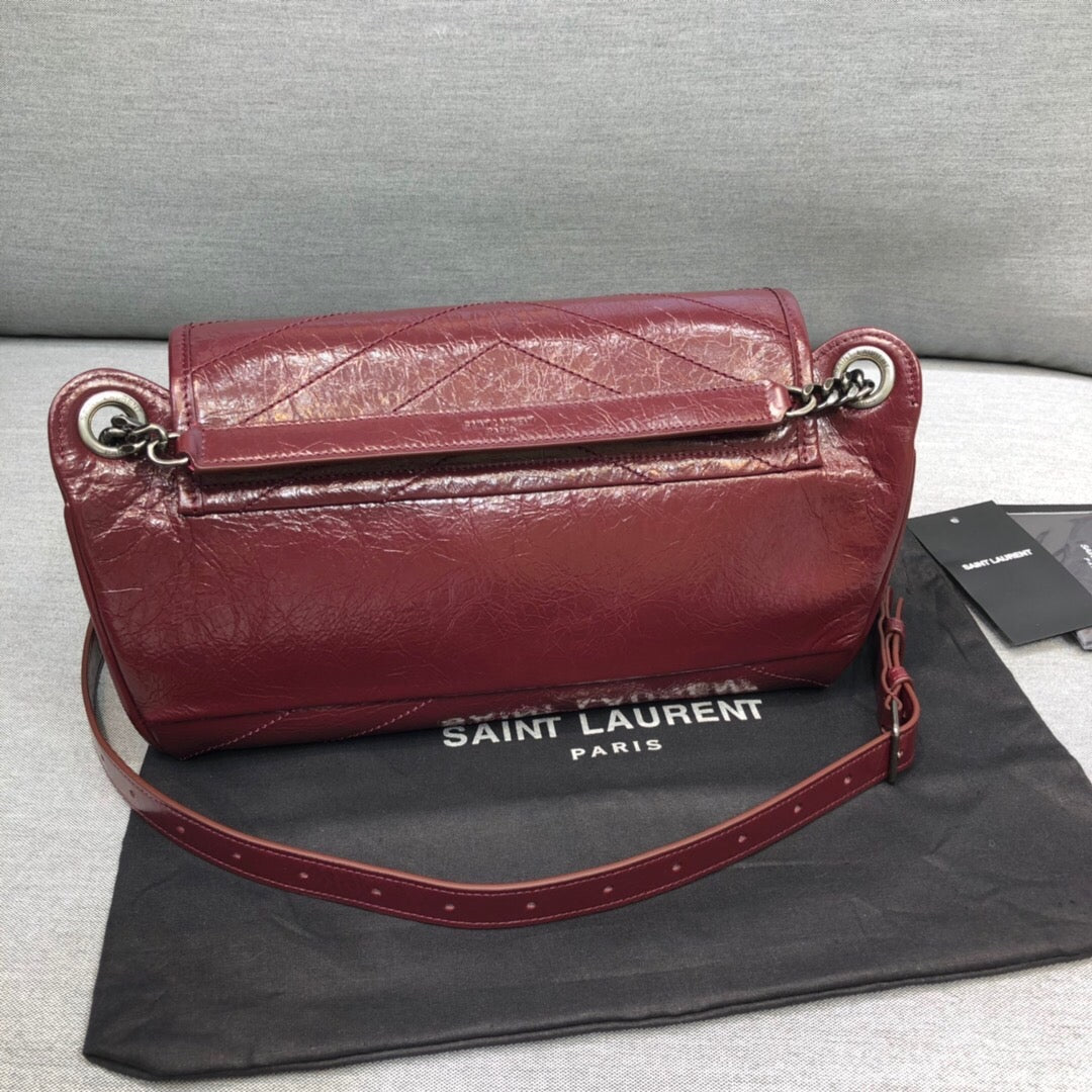 Saint Laurent Niki MeDiorum Crinkled Shoulder Bag Burgundy For Women 11in/28cm YSL