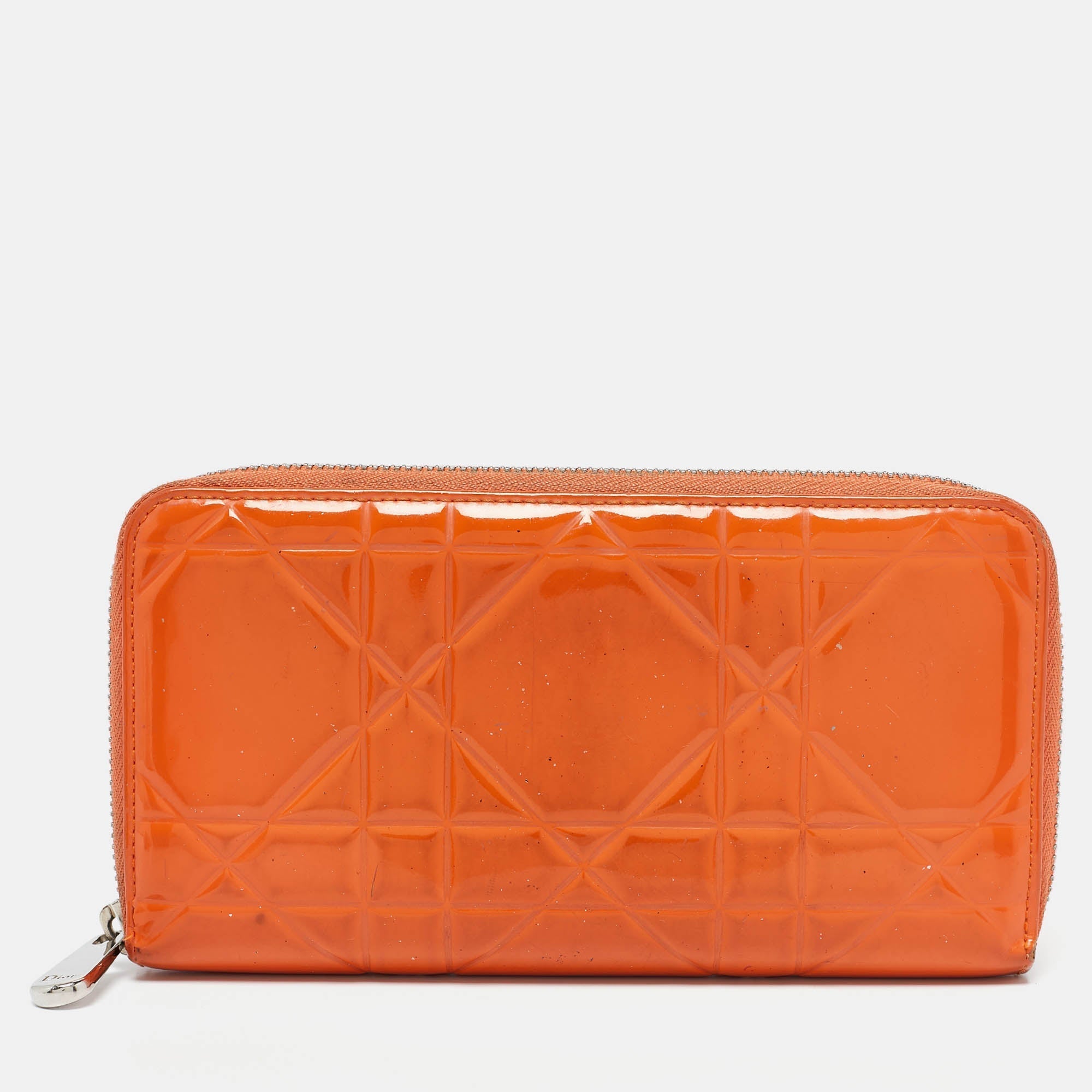 Dior Orange  Leather Lady Dior Zip Around Wallet