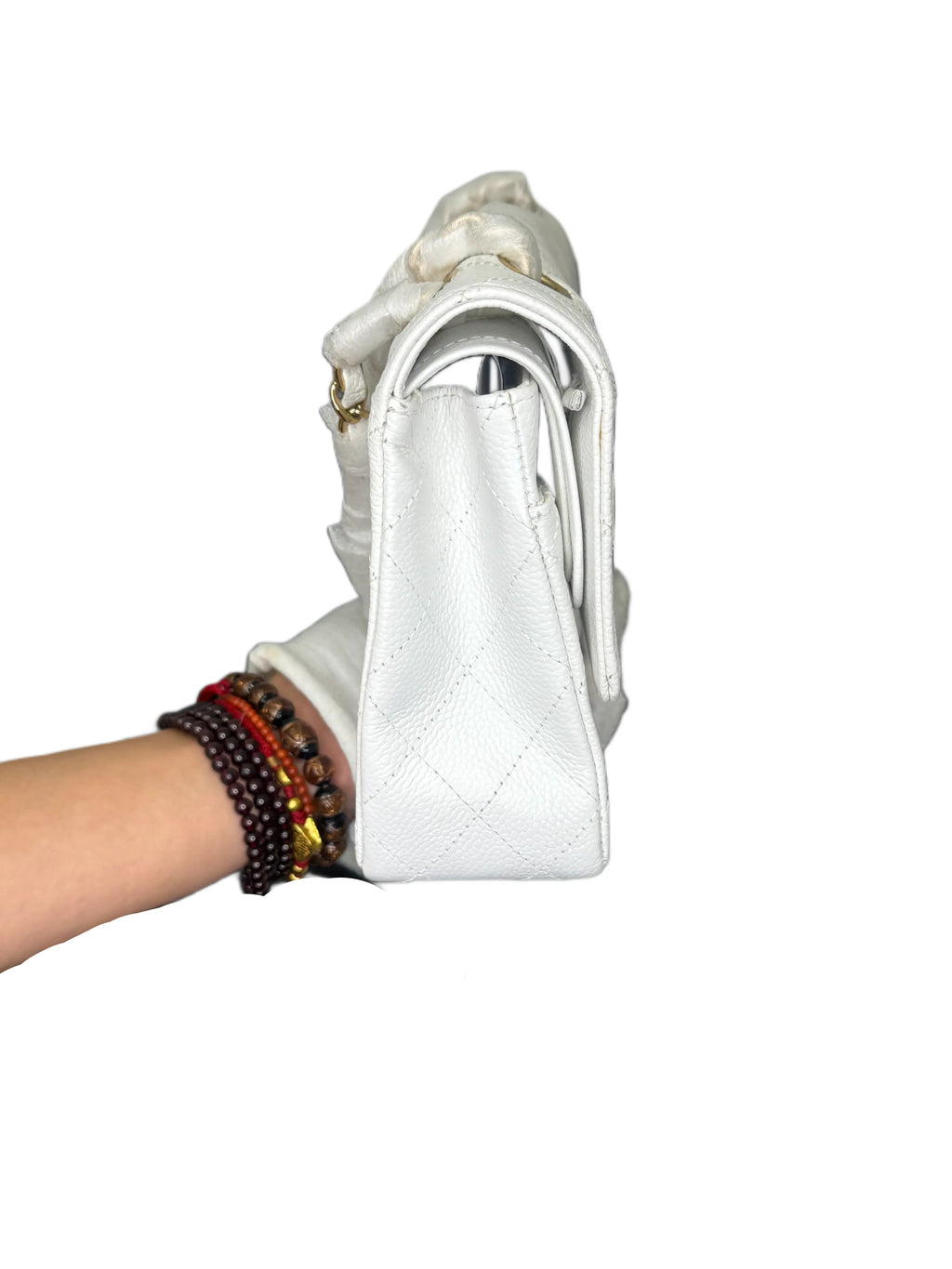 Chanel Classic Double Flap Bag White Caviar With Gold-toned Hardware B20-01