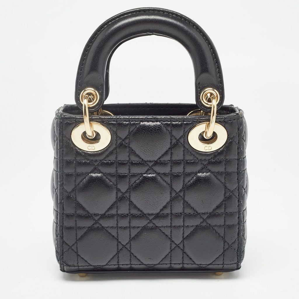 Dior Black Cannage Leather Micro Lady Dior Tote