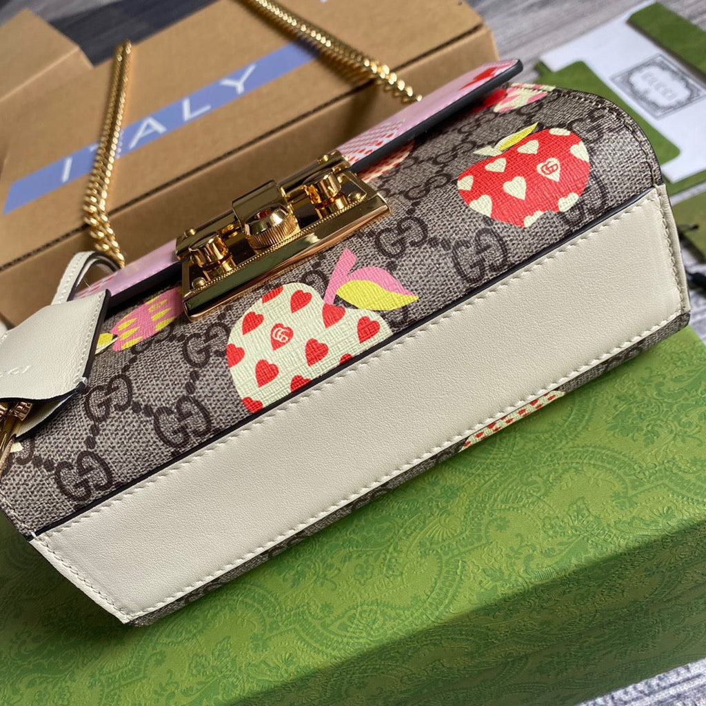 Gucci Padlock Small Gucci Strawberry Shoulder Bag Beige For Women, Women’s Bags 7.9in/20cm Gucci