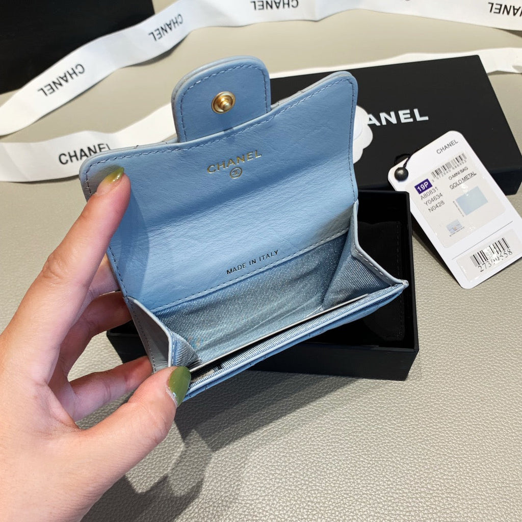 Chanel CHL 2.55 FLAP CARD HOLDER LIGHT BLUE WALLET