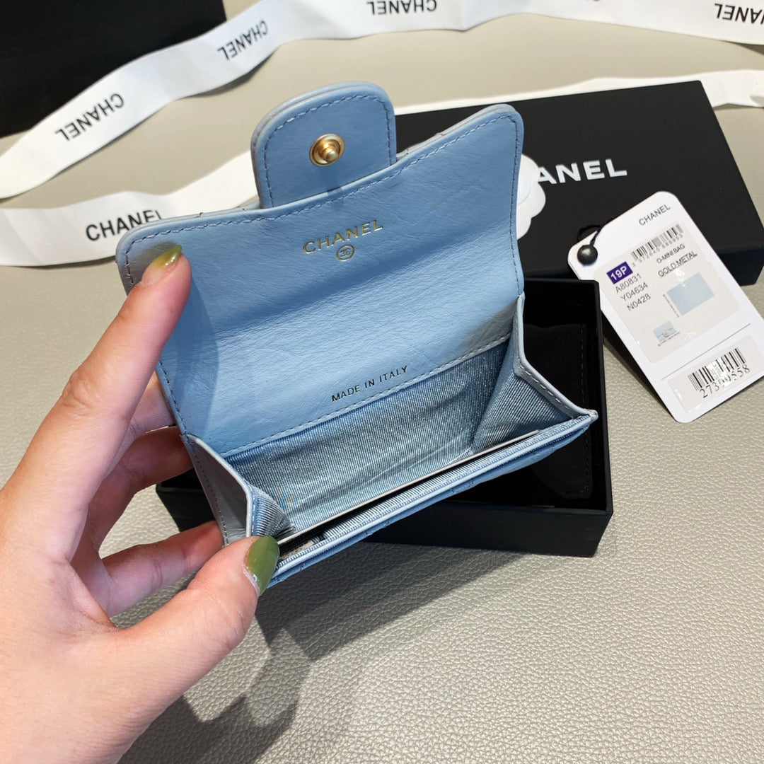 Chanel CHL 2.55 FLAP CARD HOLDER LIGHT BLUE WALLET