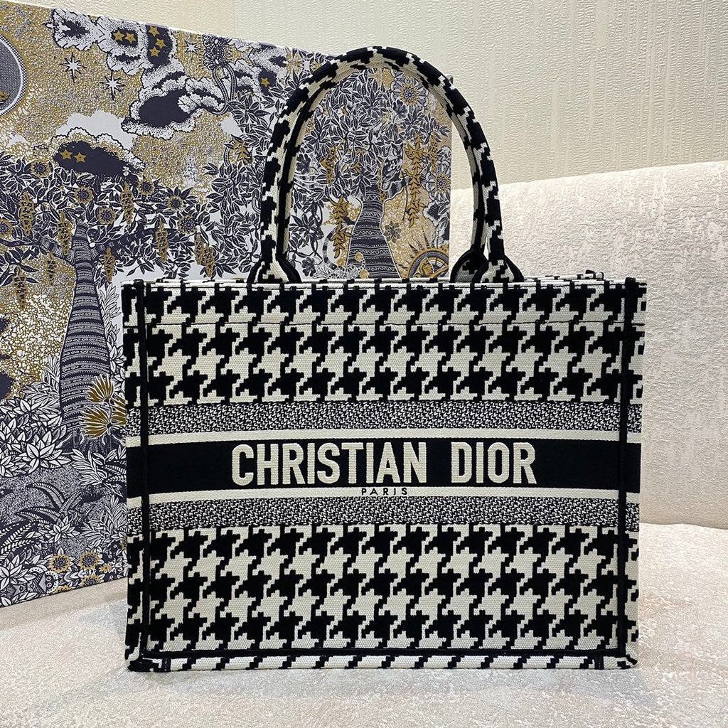 Dior MeDiorum Book Tote Black Macro Houndstooth Embroidery, Blue, For Women Women’s Handbags, Shoulder Bags, 36cm CD M1296ZTQT_M911
