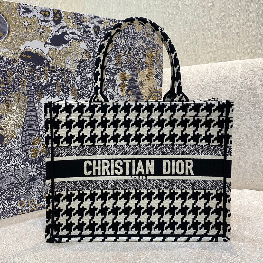 Dior MeDiorum Book Tote Black Macro Houndstooth Embroidery, Blue, For Women Women’s Handbags, Shoulder Bags, 36cm CD M1296ZTQT_M911