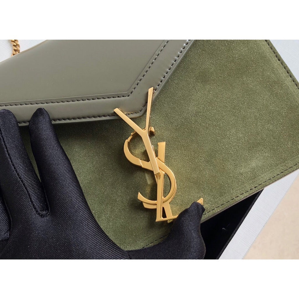 YSSL Cassandra Medium Chain Bag In Box And Velvet Green For Women 8in/22cm YSL