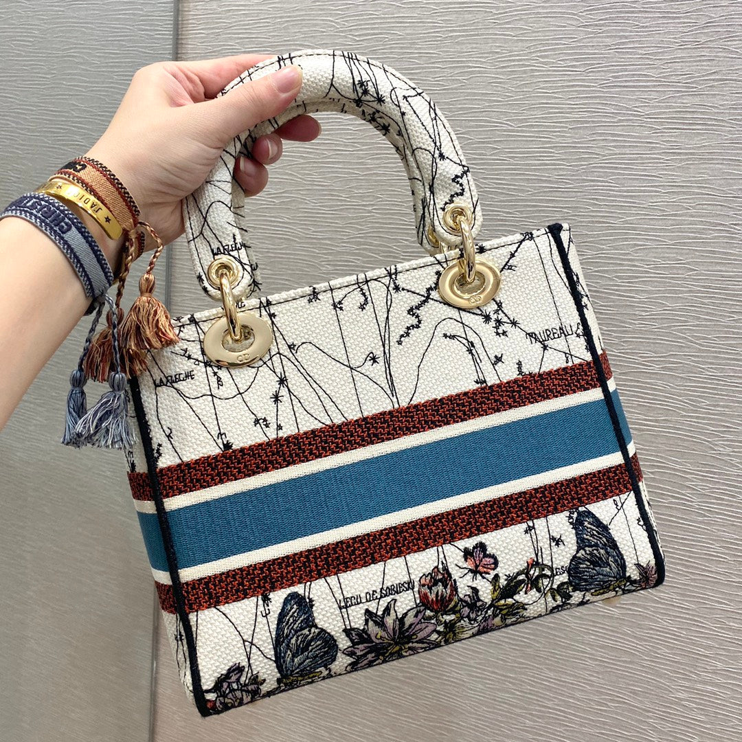 Dior MeDiorum Lady D-Lite Bag Latte Multicolor Constellation Embroidery, Latte Handbags, Crossbody Bags, 24cm CD M0565ORHP_M941