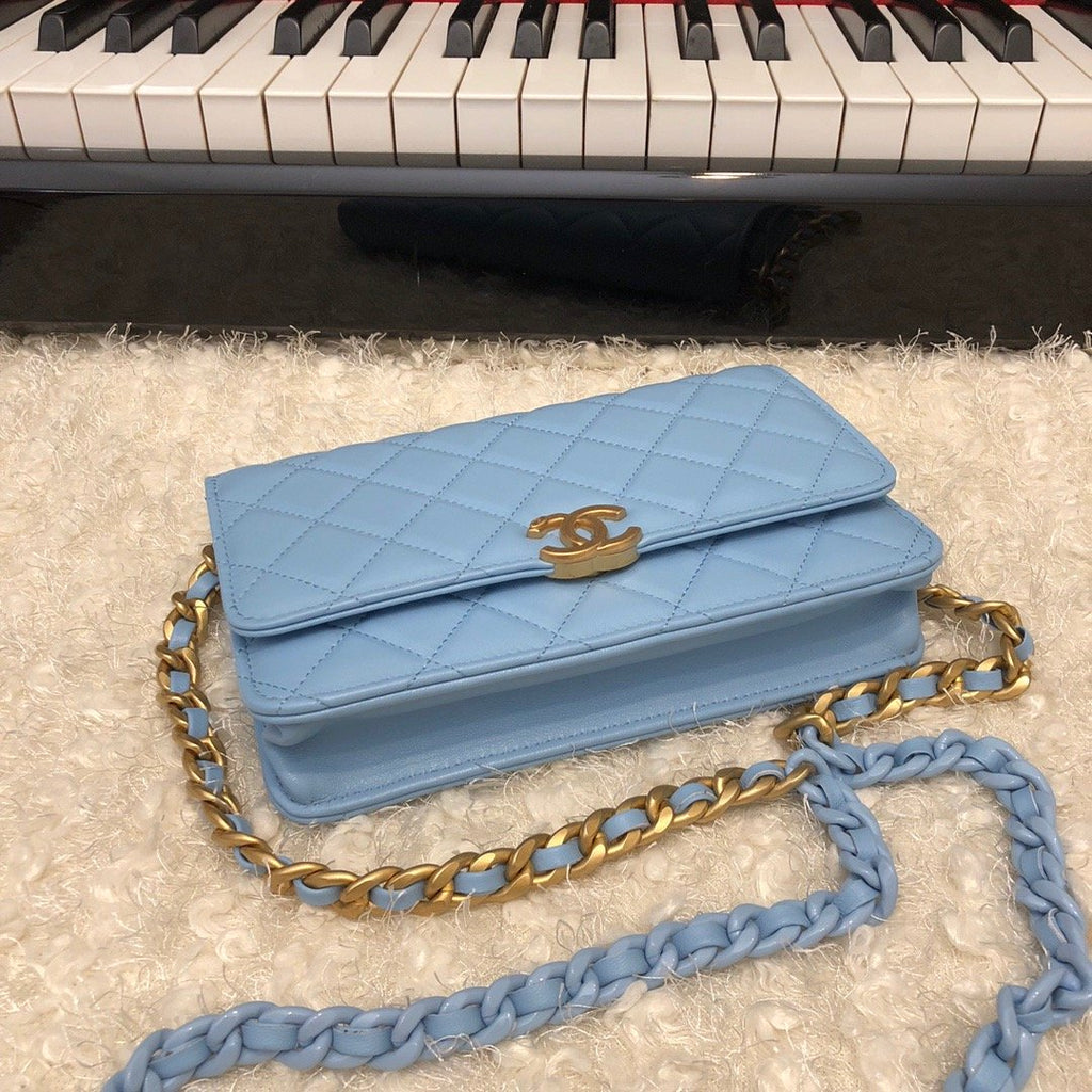 ChanelOriginal Small Classic GlamIap Bag Gold Hardware Blue For Women Handbags, Shoulder Bags 7.5in/19cm AP33814