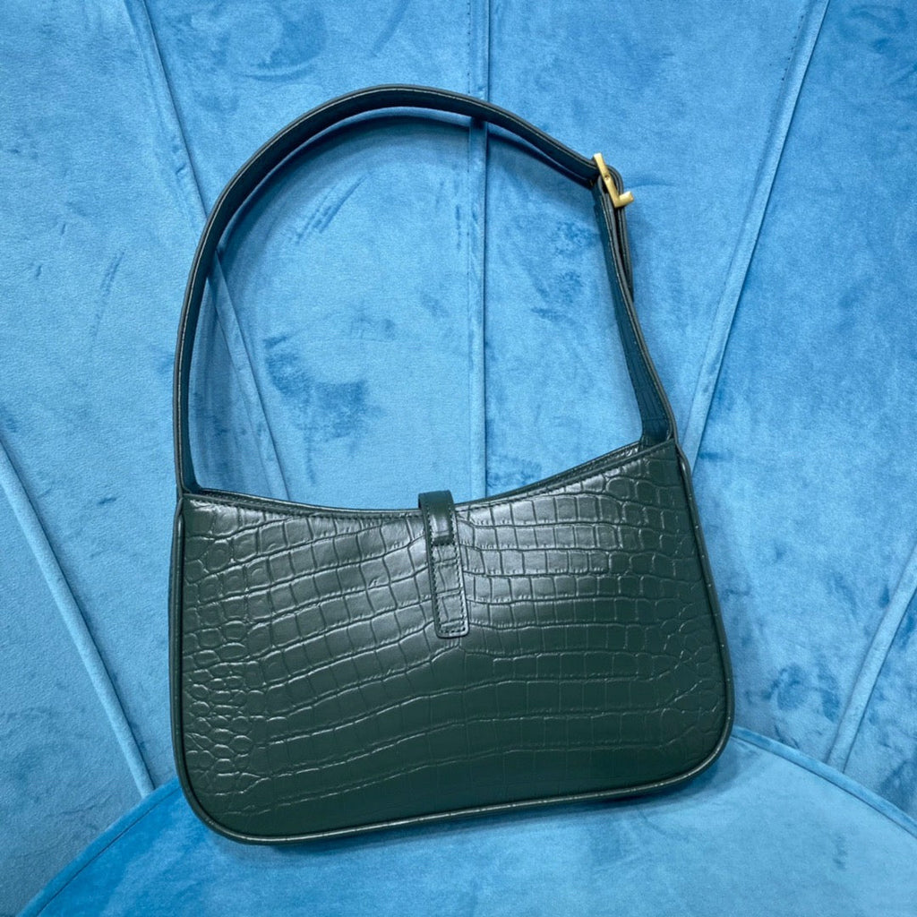 YSSL Le 5 Ã 7 Hobo Bag In Crocodile Embossed Shiny Dark Green For Women 9in/23cm YSL 657228DZE0W3045