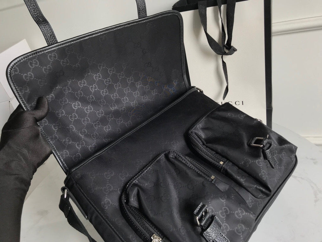Gucci Shoulder Bag Nylon Shima Black Gucci Embossed For Men 13.8in/35cm Gucci