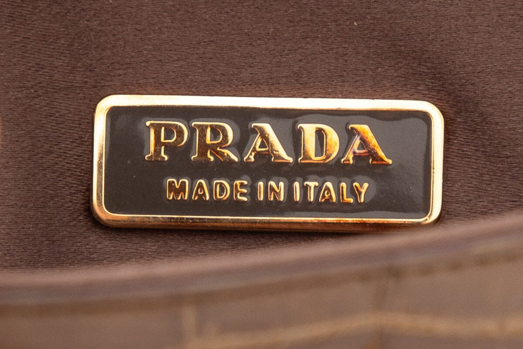 Prada Brown Embossed Box Clutch