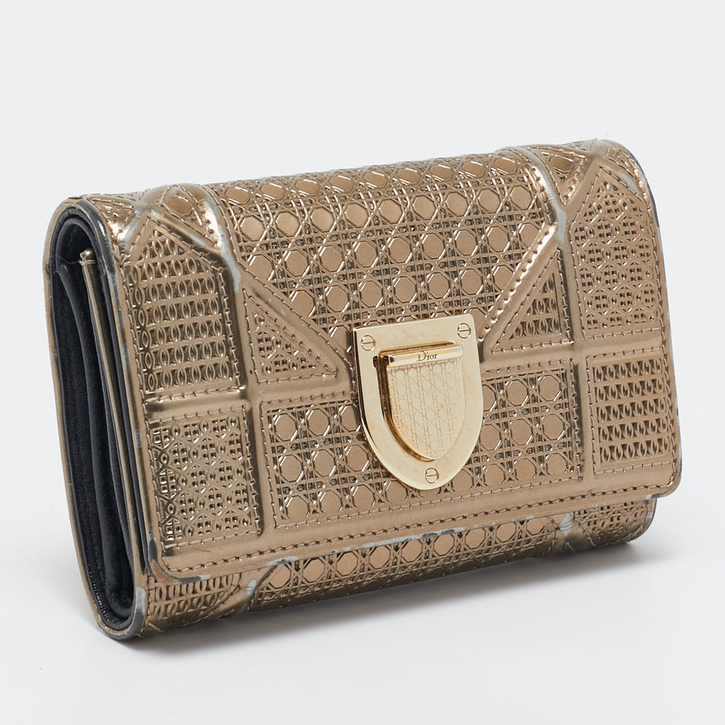 Dior Gold Mircoannage  Leather Diorama Trifold Wallet