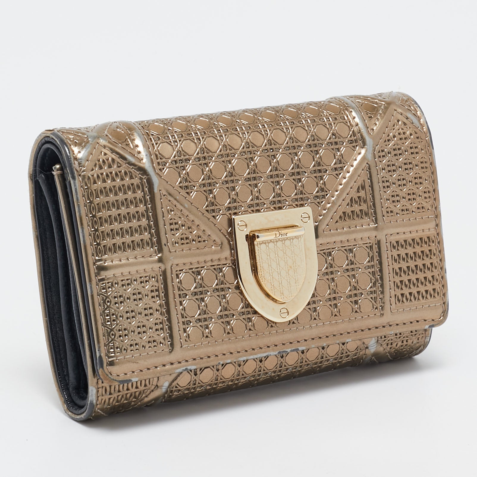 Dior Gold Mircoannage  Leather Diorama Trifold Wallet