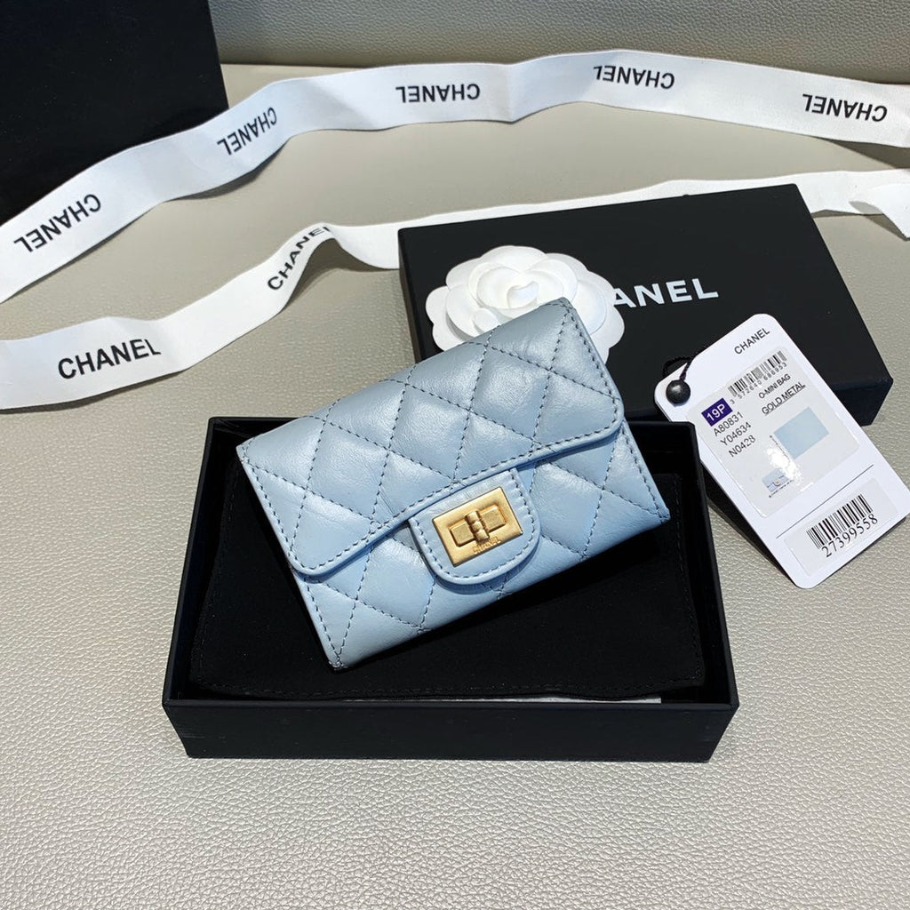 Chanel CHL 2.55 FLAP CARD HOLDER LIGHT BLUE WALLET