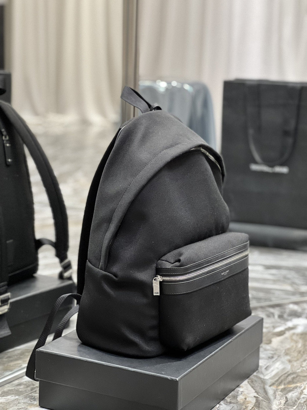 Top Quality City Backpack In Canvas Unisex For Women 15in/38cm Black YSL