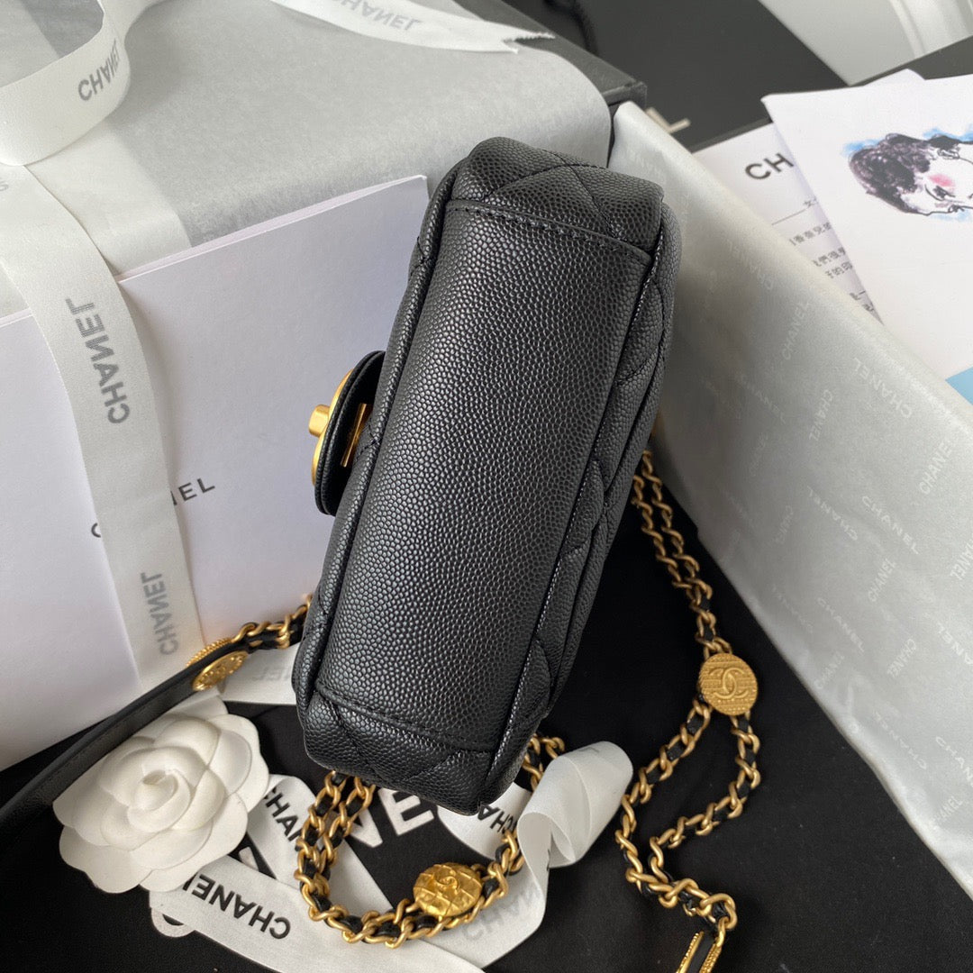 ChanelMini Flap Bag With Top Handle Gold Hardware Black For Women, Women’s Handbags, Shoulder Bags 7.9in/20cm AS2431