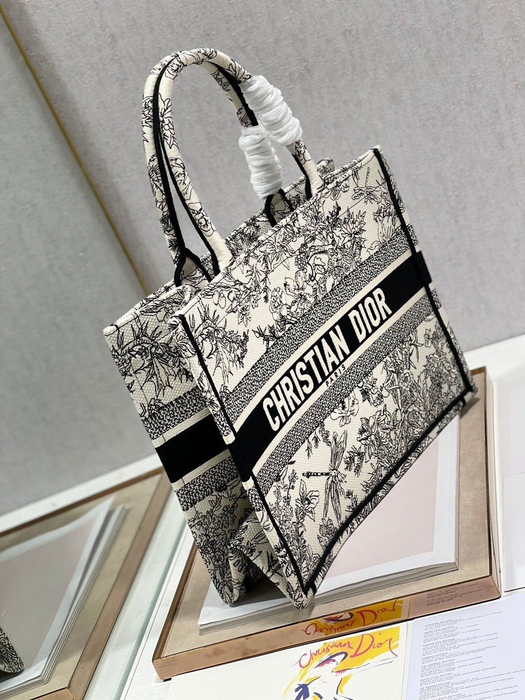 Dior MeDiorum Book Tote Blue Toile de Jouy Flowers Embroidery, Blue/White, For Women Women’s Handbags, Shoulder Bags, 36cm CD