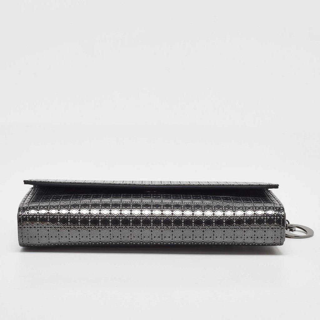 Dior Metallic  Leather Micro Cannage Croisiere Wallet On Chain