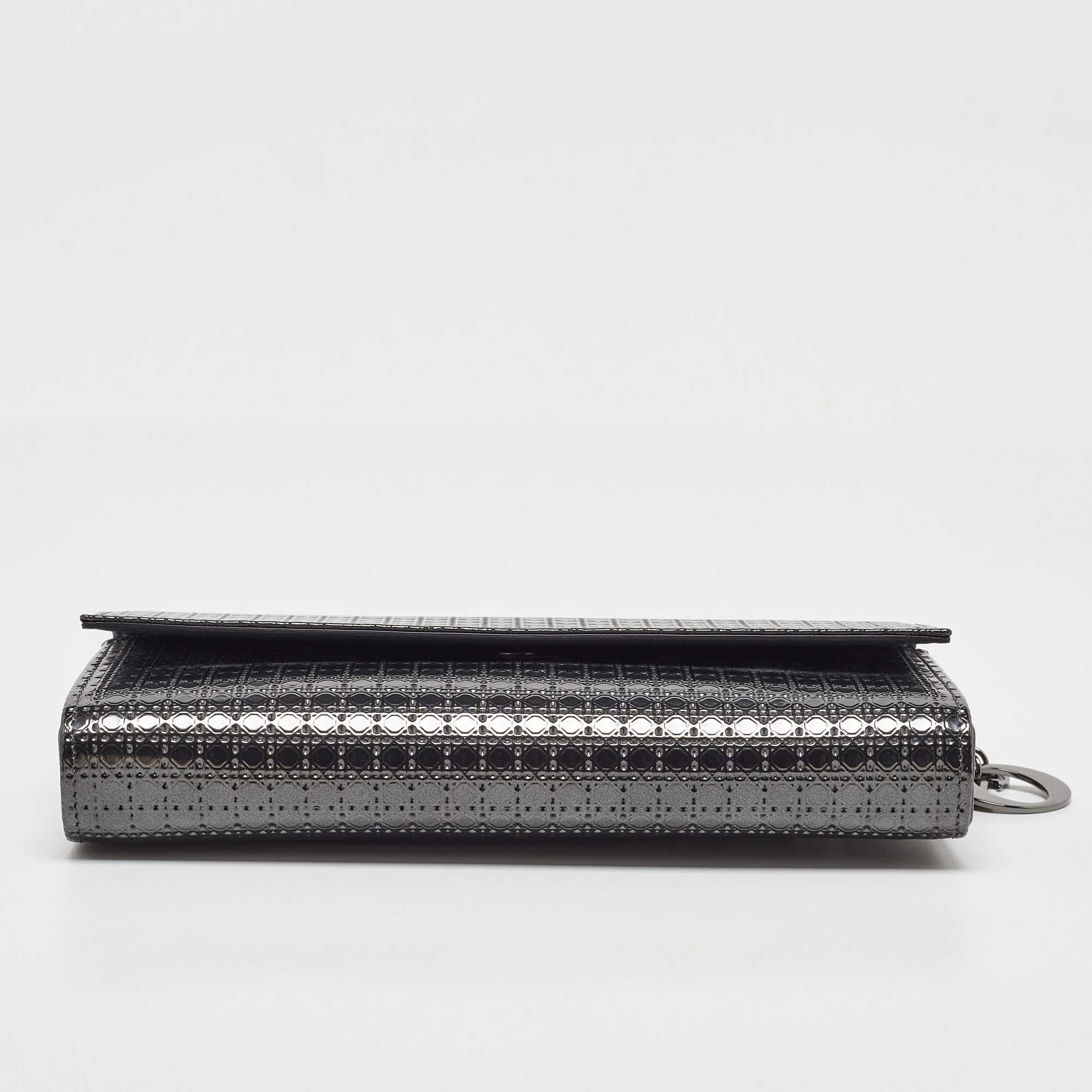 Dior Metallic  Leather Micro Cannage Croisiere Wallet On Chain