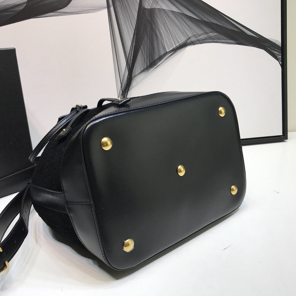 YSSL All-Over Monogram Bucket Bag Black For Women 10.5in/27cm YSLÂ 