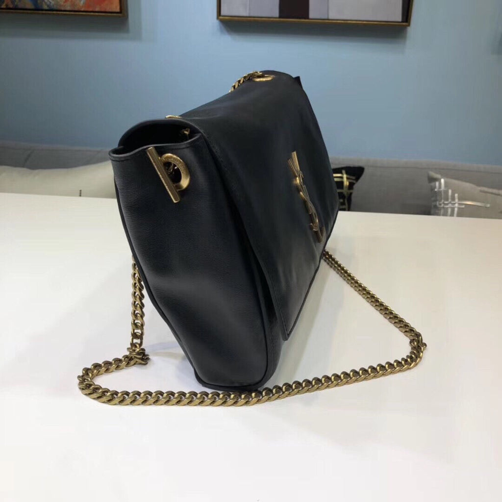 YSSL Kate Medium Chain Bag In Grain De Poudre Black For Women 9in/24cm YSL 364021BOW0J1000