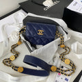 Chanel Clutch With Chain Gold Hardware Grained Shinny Navy Blue For Women Handbags, Shoulder Bags 4.7in/12cm AP2857