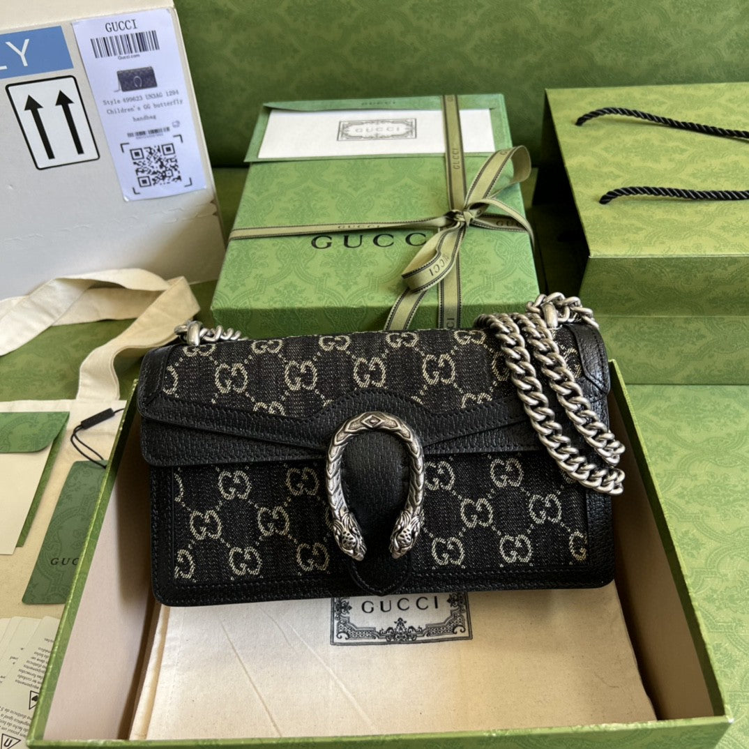 GLAMIonysus Small Shoulder Bag Black And Ivory Denim Jacquard For Women 10in/25cm 499623