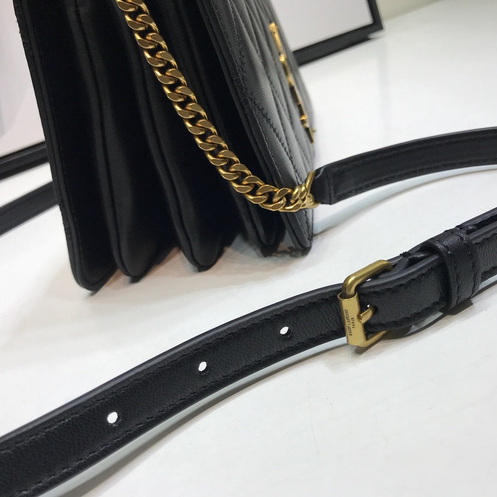 YSSL Angie Patent Handbag Black For Women 8in/22cm YSL