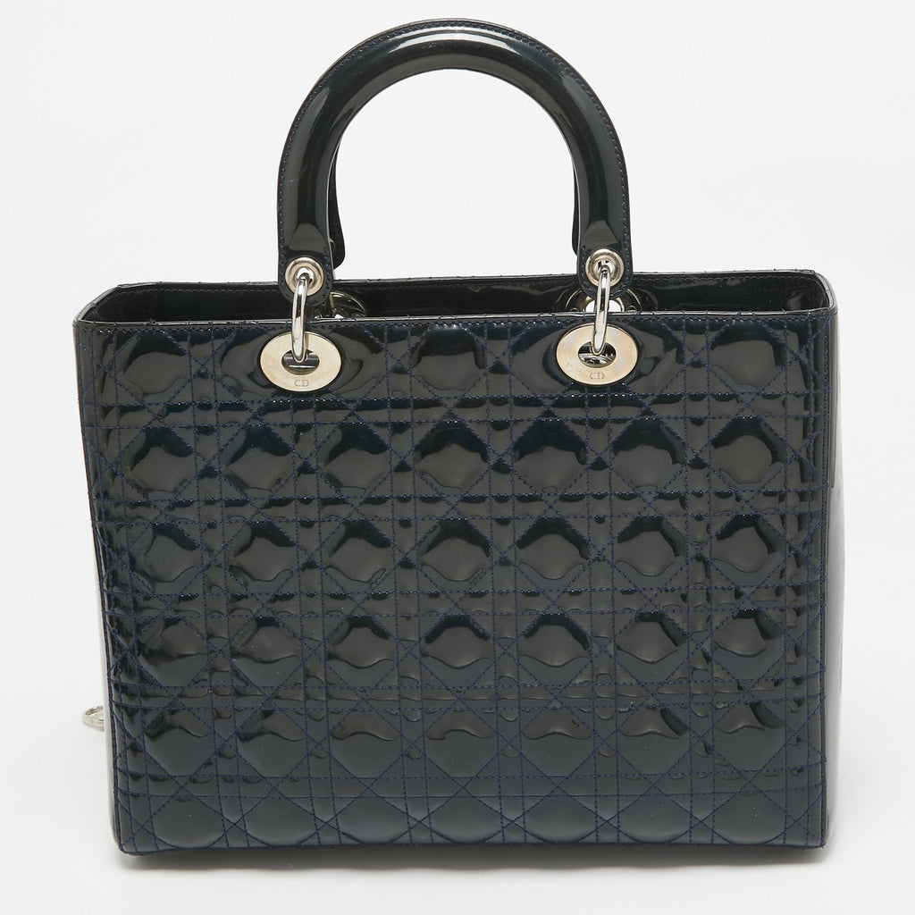 Dior Teal Blue Cannage  Leather Large Lady Dior Tote