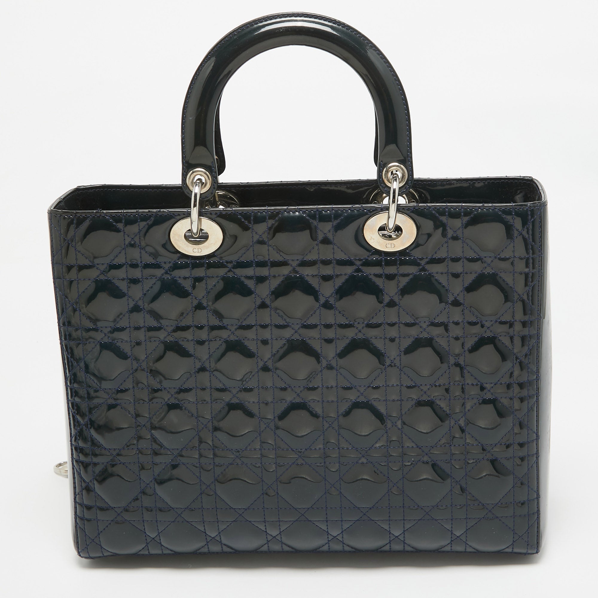 Dior Teal Blue Cannage  Leather Large Lady Dior Tote
