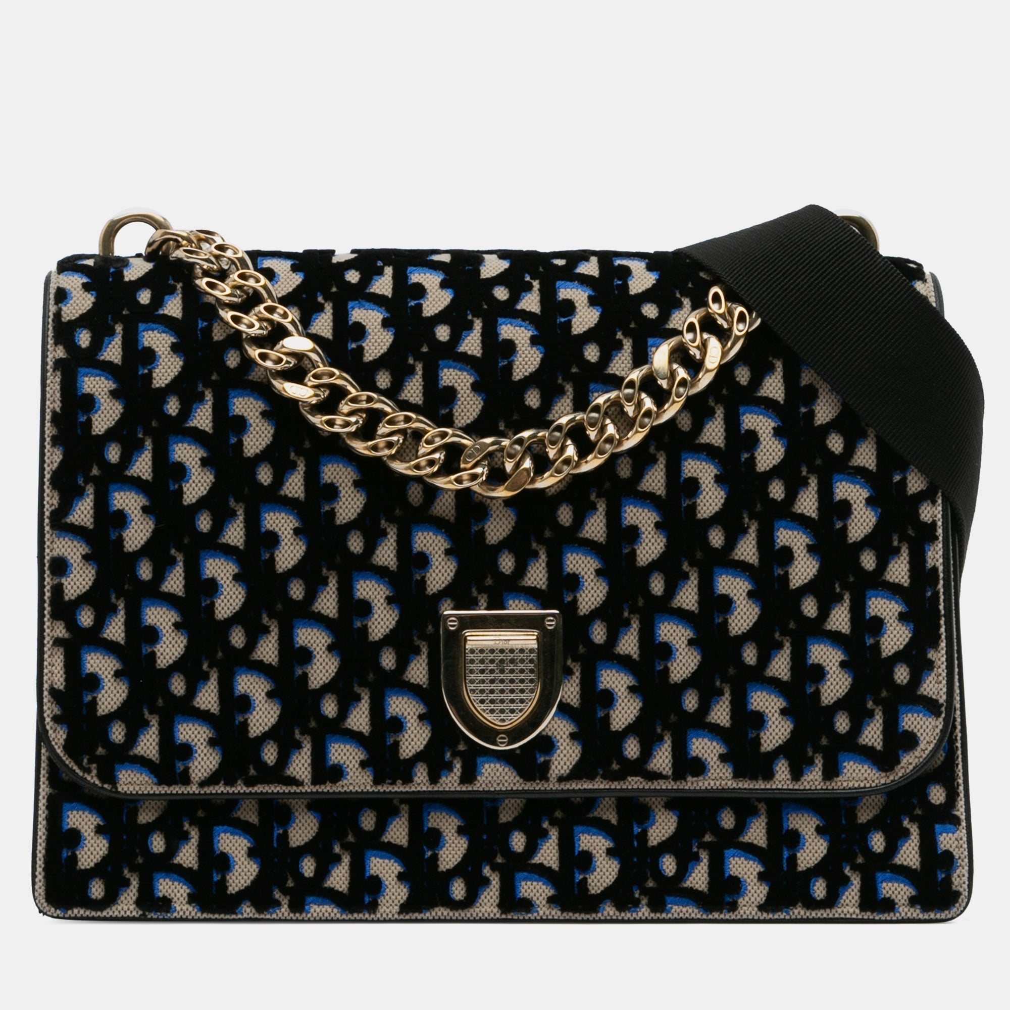 Black Velvet Oblique Diorama Shoulder Bag