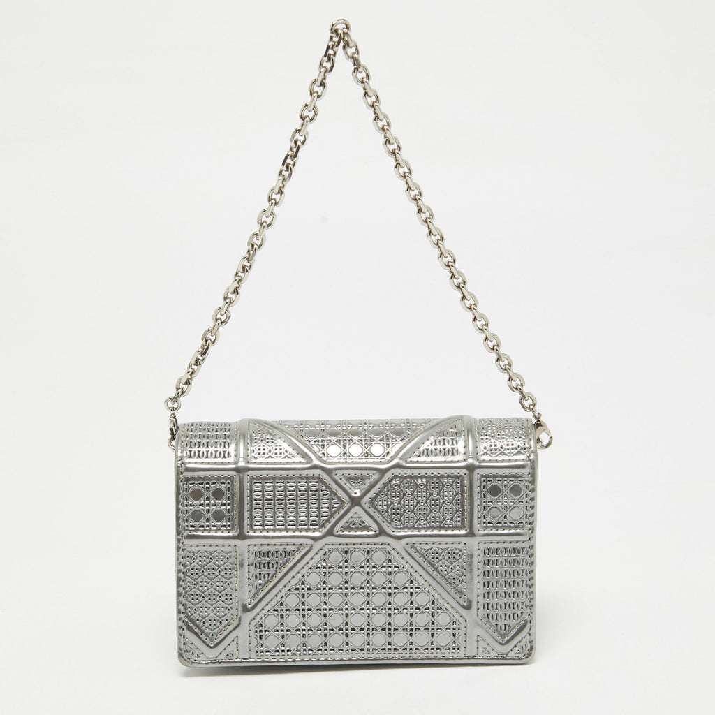 Dior Silver Cannage  Leather Baby Diorama Chain Bag