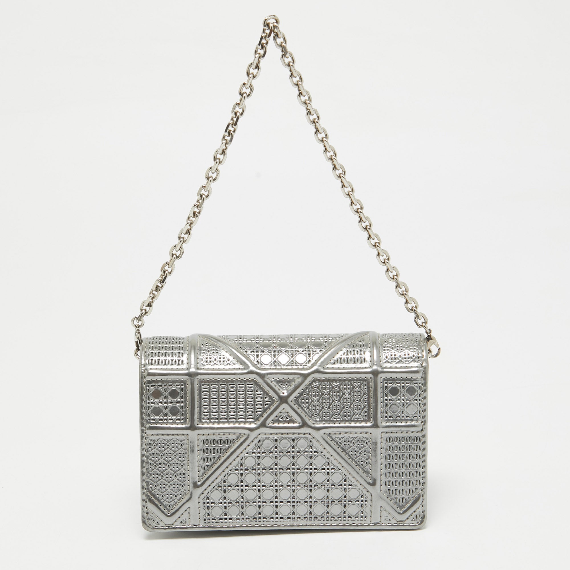 Dior Silver Cannage  Leather Baby Diorama Chain Bag