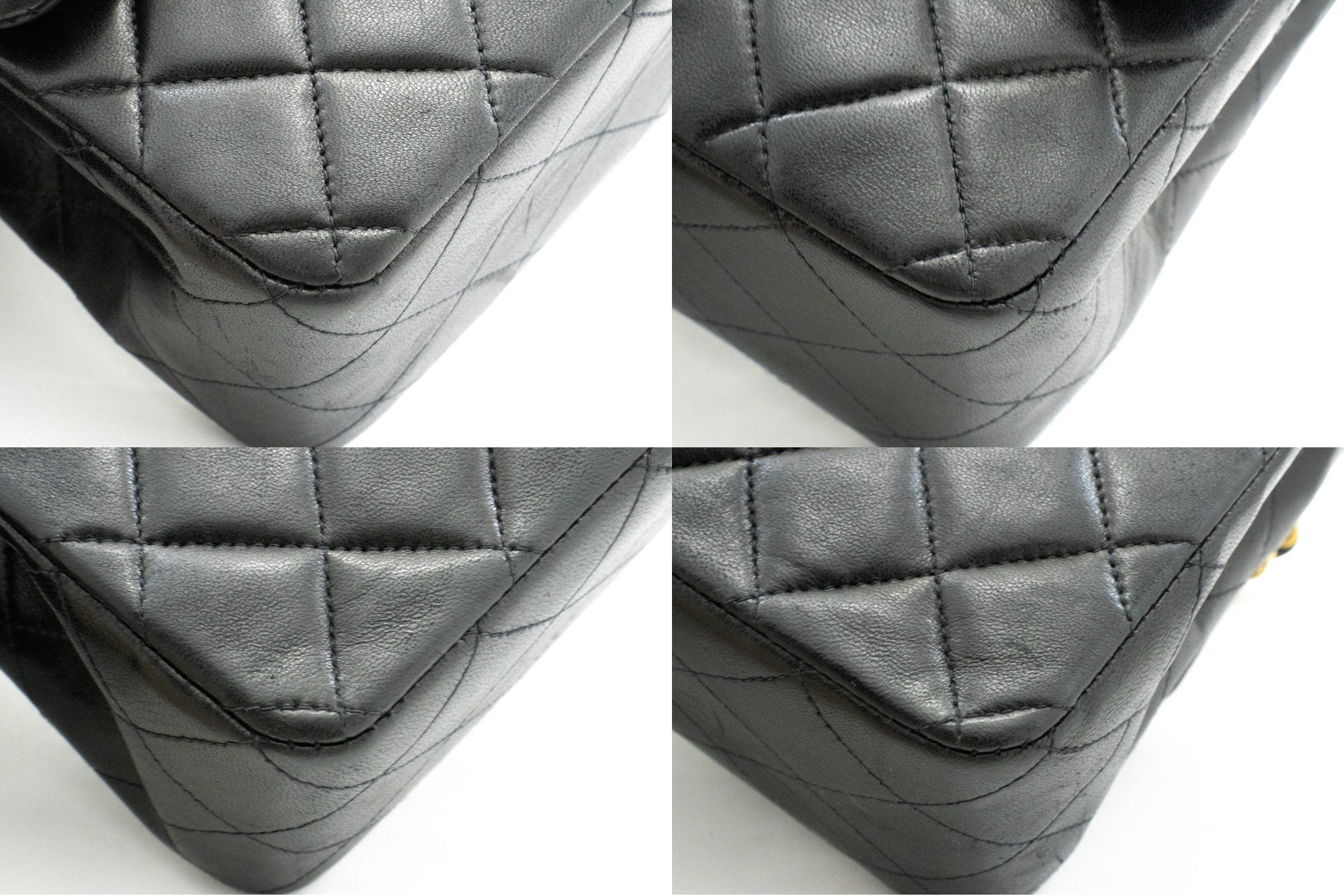 CHANEL Classic Double Flap 10" Chain Shoulder Bag Black Lambskin k49