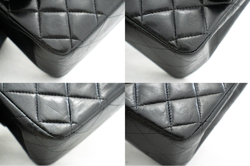 CHANEL Classic Double Flap Medium Chain Shoulder Bag Black Lamb k34