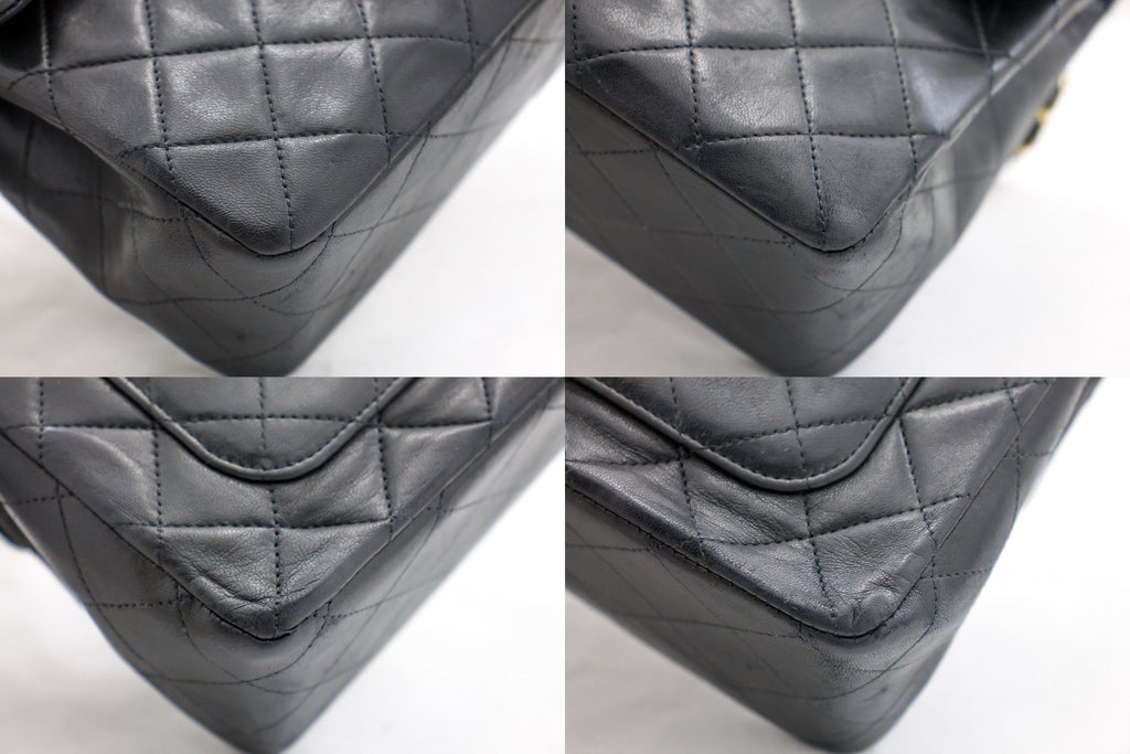 CHANEL 2.55 Double Flap Square Chain Shoulder Bag Black Lambskin i14