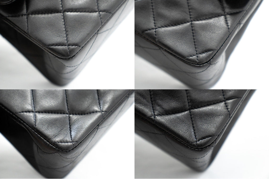 CHANEL Classic Double Flap 10" Chain Shoulder Bag Black Lambskin k72