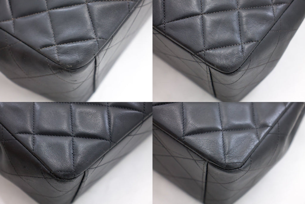 CHANEL Jumbo 13" 2.55 Flap Chain Shoulder Bag Black Lambskin Large g83