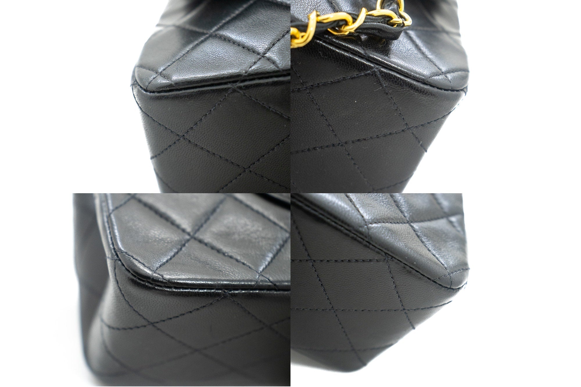CHANEL Classic Double Flap 10" Chain Shoulder Bag Black Lambskin k03