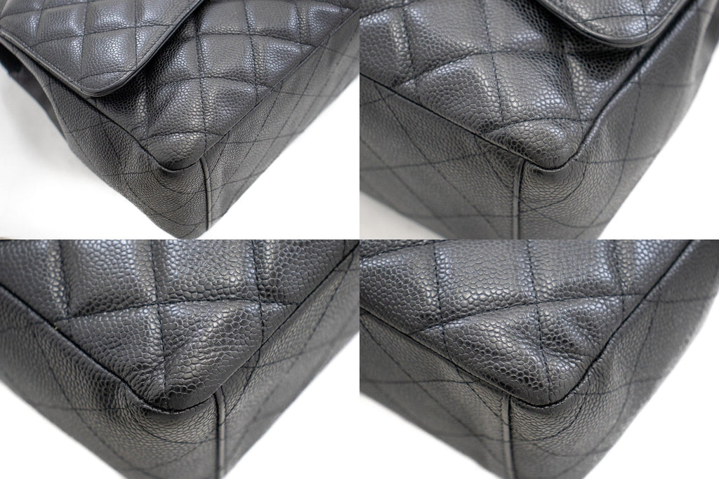 CHANEL Caviar Grained Calfskin Flap Chain Shoulder Bag Black 13" i90